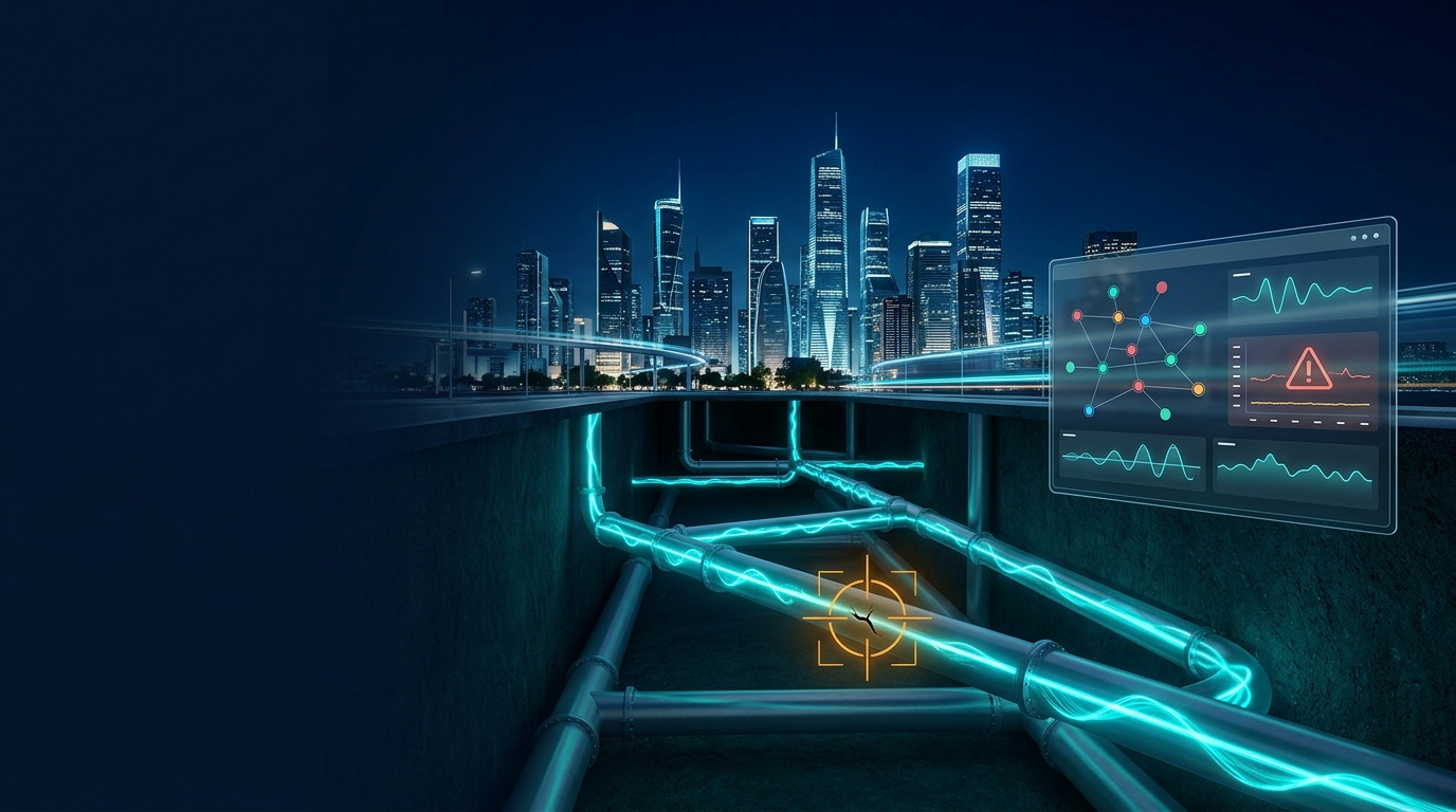 Abstract render representing real-time water infrastructure monitoring